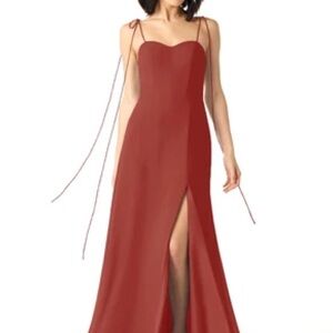 Azazie Terracotta Red Floor Length Bridesmaid Dress; Size 8 Petite